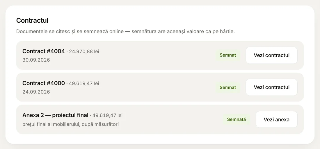 Contractul și anexele, semnate online.